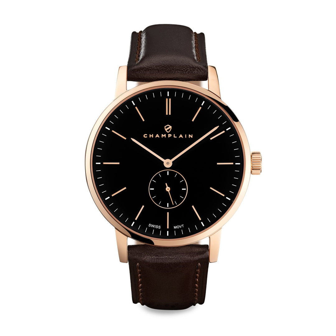 Rose Gold/Black - Brown Governor Watch by Champlain