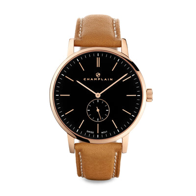 Rose Gold/Black - Tan Governor Watch by Champlain