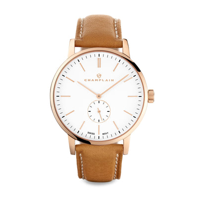 Rose Gold/White - Tan Governor Watch by Champlain