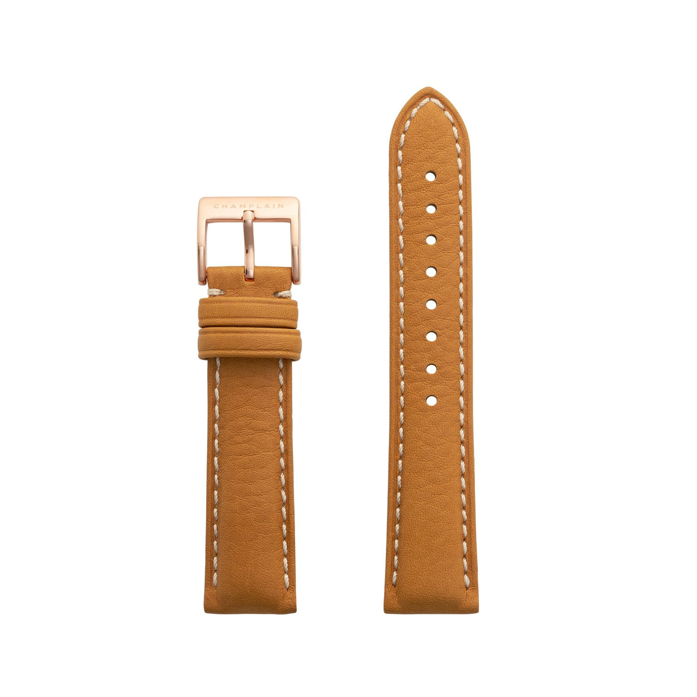 Tan-Rose Gold Leather Watch Strap by Champlain