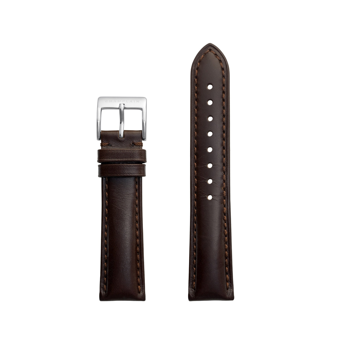 Brown-Silver Leather Watch Strap by Champlain